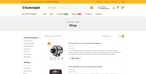 Autorapid - Automobile and Tools Store Elementor WooCommerce Responsive Theme